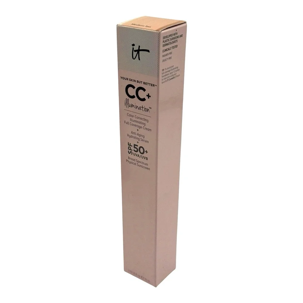 IT Cosmetics CC+ Illumination SPF 50+ Medium Tan Display Box Tube 2.53 oz JUMBO